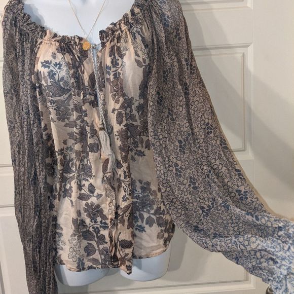 Free People Hendrix Mixed Print Floral Puff Sleeve Blouse - Picture 3 of 4